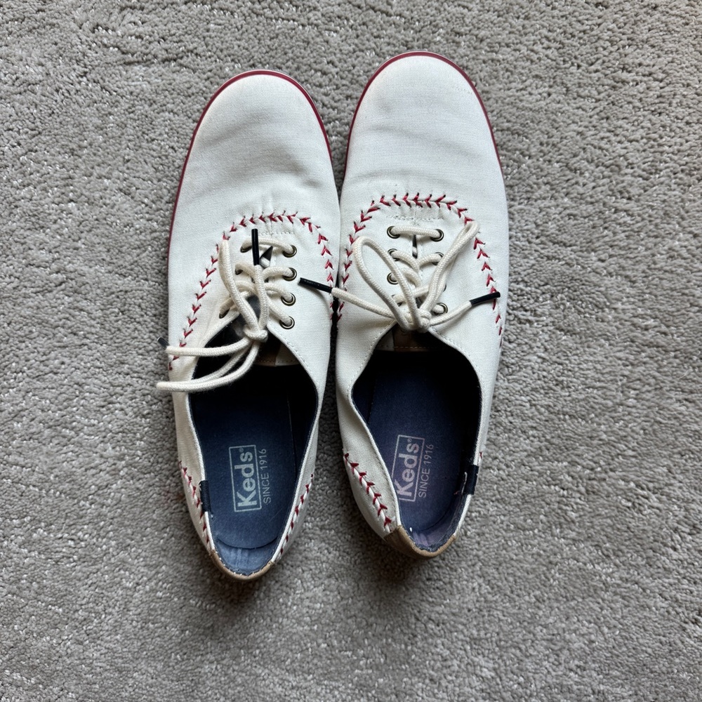 Keds baseball laces Cream and Red Stitch Sneakers